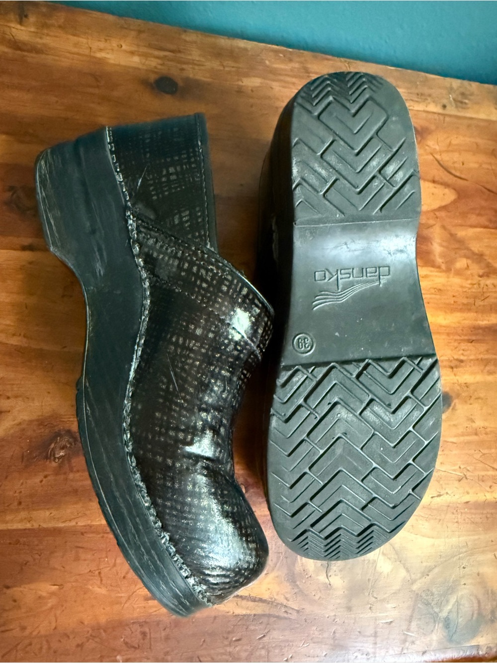 Women’s Dansko Black Patterned Slip-On Work Clogs - Picture 3 of 4